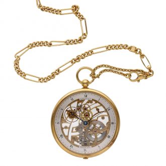 Swiss 18 carat gold lever skeletonized pocket watch Circa 1990