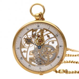 Swiss 18 carat gold lever skeletonized pocket watch Circa 1990