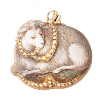 French 18K gold, enamel and pearl set form watch Circa 1810
