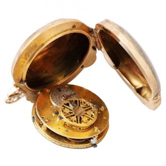 French 18K gold, enamel and pearl set form watch Circa 1810