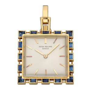 Swiss 18 carat gold and sapphire set pendant watch Circa 1963