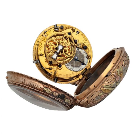 German 18 carat gold and enamel repeating verge watch Circa 1760 German 18 carat gold and enamel repeating verge watch Circa 1760