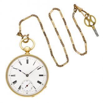 Swiss 14 carat gold open faced keyless pocket watch Circa 1880