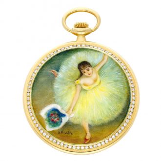 Swiss 18K gold, enamel and diamond set lever watch Circa 1993