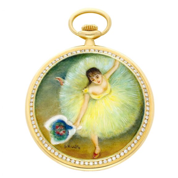 Swiss 18K gold, enamel and diamond set lever watch Circa 1993