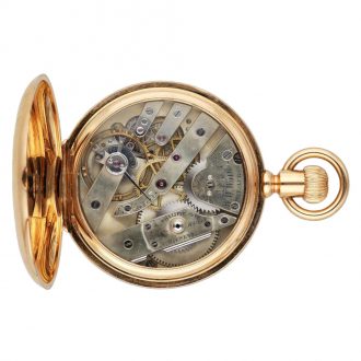 Swiss 18K gold hunting cased keyless pocket watch Circa 1889