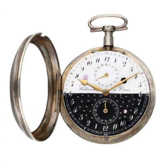 French silver verge with date and moon phases Circa 1810 French silver verge with date and moon phases Circa 1810