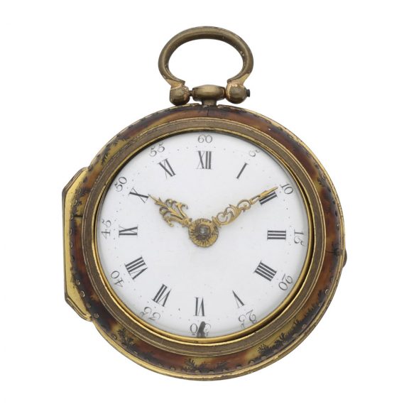 English 18 carat gold and tortoiseshell pair cased watch Circa 1691 English 18 carat gold and tortoiseshell pair cased watch Circa 1691