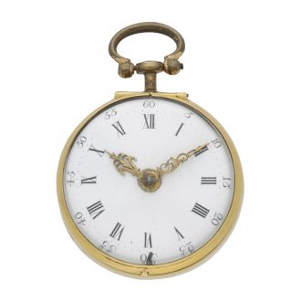 English 18 carat gold and tortoiseshell pair cased watch Circa 1691 English 18 carat gold and tortoiseshell pair cased watch Circa 1691
