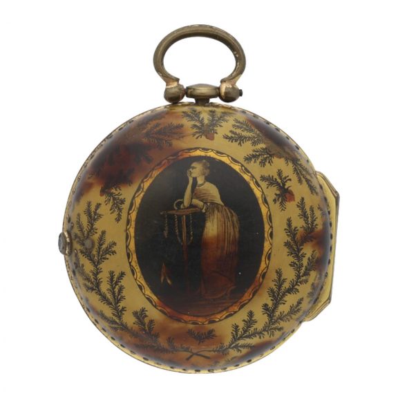 English 18 carat gold and tortoiseshell pair cased watch Circa 1691 English 18 carat gold and tortoiseshell pair cased watch Circa 1691