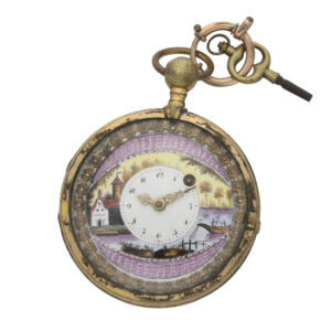 Slim French gilt brass and tortoiseshell verge watch Circa 1870