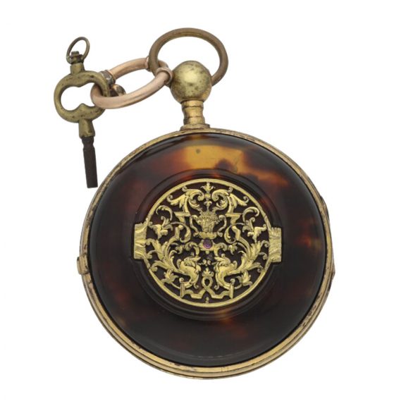 Slim French gilt brass and tortoiseshell verge watch Circa 1870 Slim French gilt brass and tortoiseshell verge watch Circa 1870