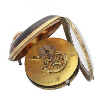 Slim French gilt brass and tortoiseshell verge watch Circa 1870