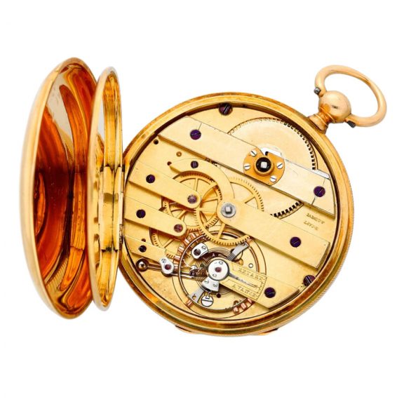 Swiss gold chronometer watch with day and date Circa 1860 Swiss gold chronometer watch with day and date Circa 1860