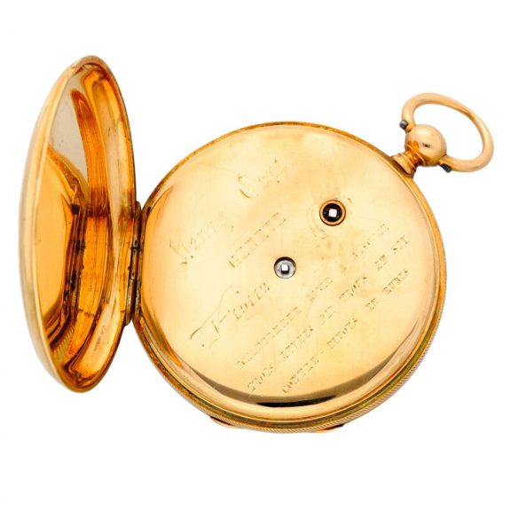 Swiss gold chronometer watch with day and date Circa 1860 Swiss gold chronometer watch with day and date Circa 1860