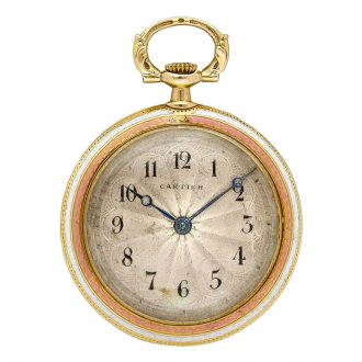 French 18K gold, enamel and diamond set keyless watch Circa 1910