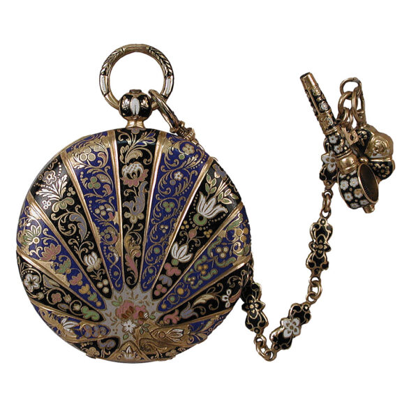 French gold enamel watch with matching chain and key Circa 1835 French gold enamel watch with matching chain and key Circa 1835