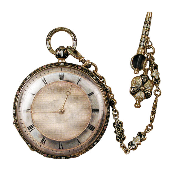 French gold enamel watch with matching chain and key Circa 1835 French gold enamel watch with matching chain and key Circa 1835