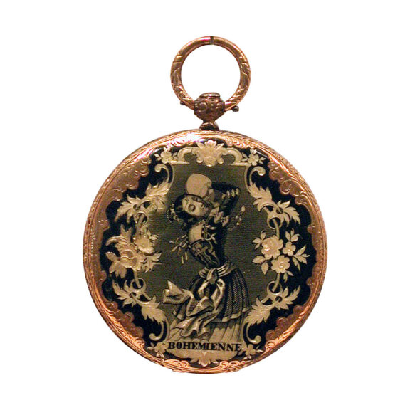 Fine Swiss gold enamel open faced cylinder watch circa 1840