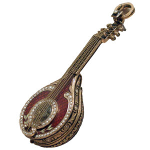 French gold and enamel mandolin form pocket watch Circa 1850