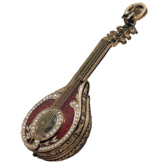 French gold and enamel mandolin form pocket watch Circa 1850