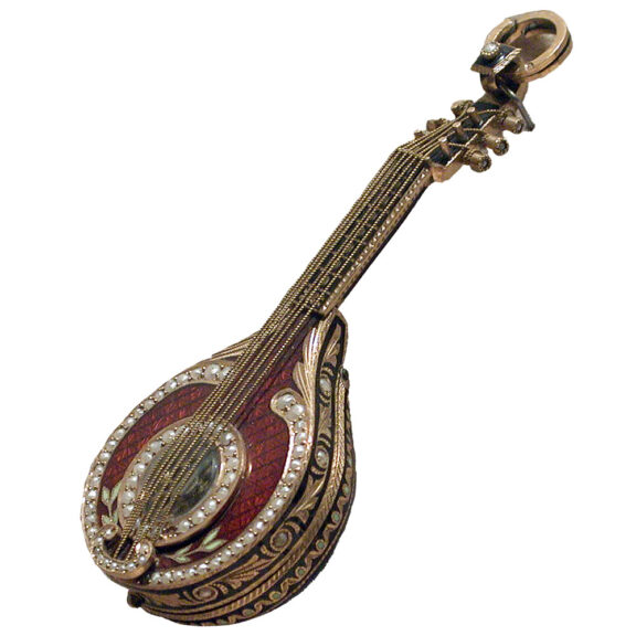 French gold and enamel mandolin form pocket watch Circa 1850