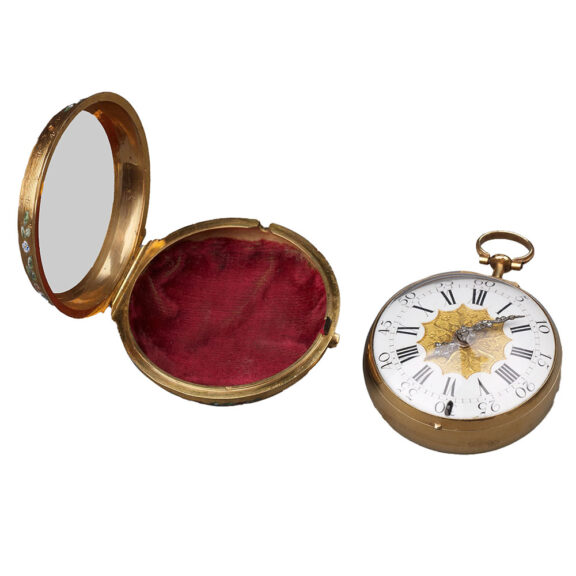 Gold French/Swiss verge watch with pastoral scene Circa 1758-65 Gold French/Swiss verge watch with pastoral scene Circa 1758-65