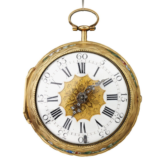 Gold French/Swiss verge watch with pastoral scene Circa 1758-65 Gold French/Swiss verge watch with pastoral scene Circa 1758-65