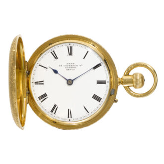 A small English gold hunting cased keyless lever watch Circa 1875