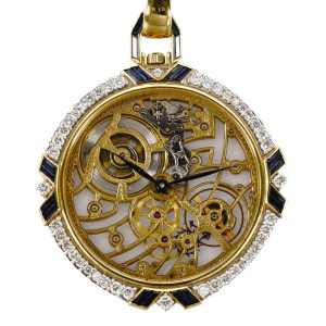 Swiss gold, diamond set skeletonized lever watch Circa 1983