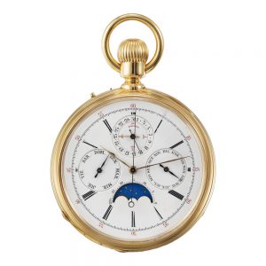 Swiss gold perpetual calendar keyless pocket watch Circa 1850