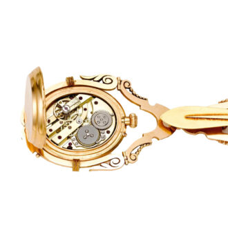 Unique Swiss gold cylinder watch with chatelaine Circa 1880 Unique Swiss gold cylinder watch with chatelaine Circa 1880
