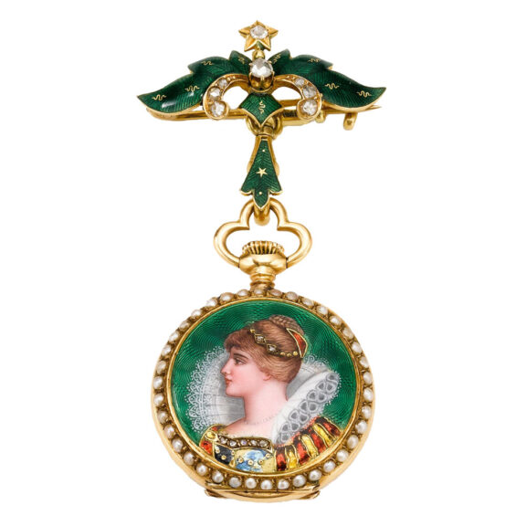 Swiss gold pendant watch with portrait of a lady Circa 1900