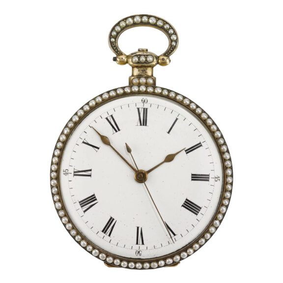 Swiss gilt metal, pearl and enamel duplex watch Circa 1820 Swiss gilt metal, pearl and enamel duplex watch Circa 1820