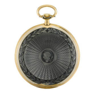 Swiss gold and enamel open faced keyless watch circa 1915