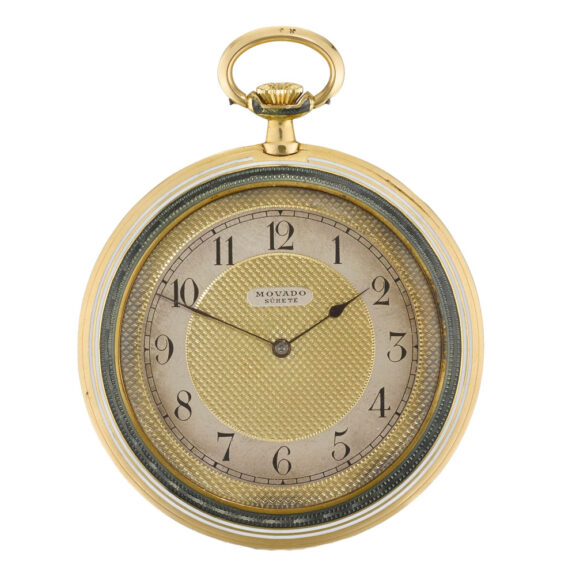 Swiss gold and enamel open faced keyless watch circa 1915 Swiss gold and enamel open faced keyless watch circa 1915