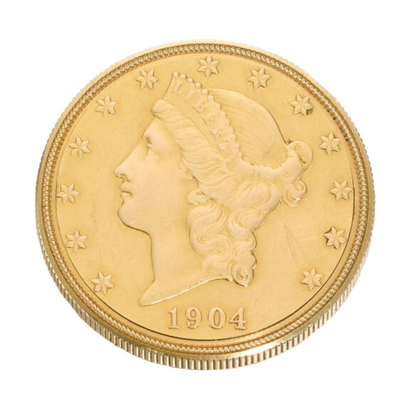 Swiss 18 carat gold US twenty dollar coin watch Circa 1938 Swiss 18 carat gold US twenty dollar coin watch Circa 1938