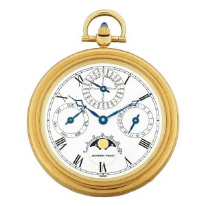 Swiss gold open faced watch with moon-phases Circa 1981