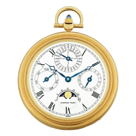 Swiss gold open faced watch with moon-phases Circa 1981