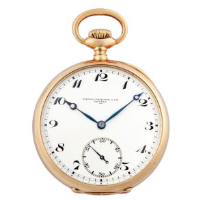 Swiss 18K yellow gold open faced pocket watch circa 1920