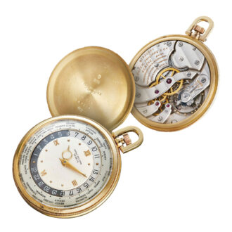 Rare Swiss 18k gold open faced world time watch circa 1946