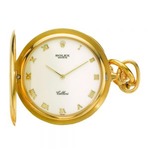 Swiss 18k yellow gold lever watch with Rolex chain Circa 1995