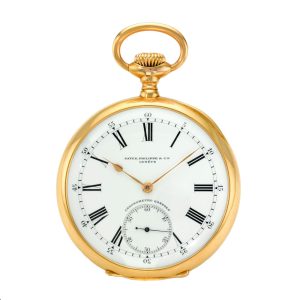 Swiss 18K pink gold open faced pocket watch circa 1911