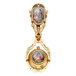 Swiss pink gold cylinder watch with chatelaine Circa 1880