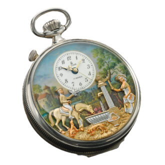 Swiss musical lever with erotic automaton and alarm Circa 1985