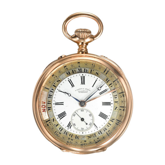 German 18K pink gold Glashütte calender watch Circa 1885