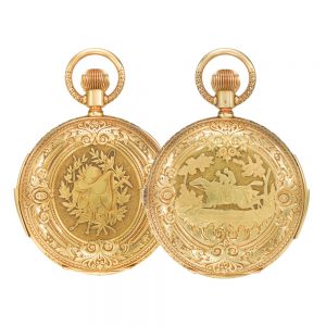 Swiss gold hunting cased repeating pocket watch Circa 1880