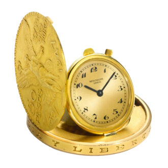 Swiss yellow gold Mexican 50 pesos coin watch Circa 1967