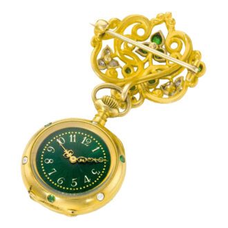 Swiss gold pendant watch with green guilloché dial Circa 1910