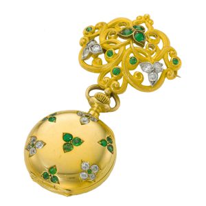 Swiss gold pendant watch with green guilloché dial Circa 1910